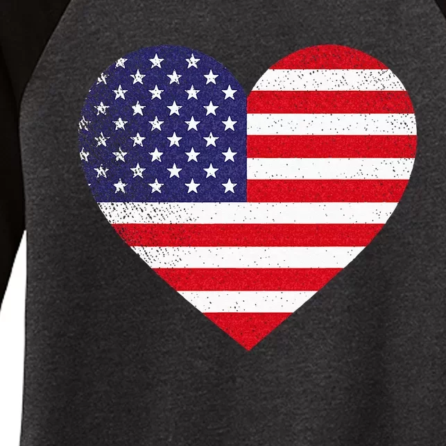 American Flag Heart 4th Of July USA Love Patriotic Pride Women's Tri-Blend 3/4-Sleeve Raglan Shirt