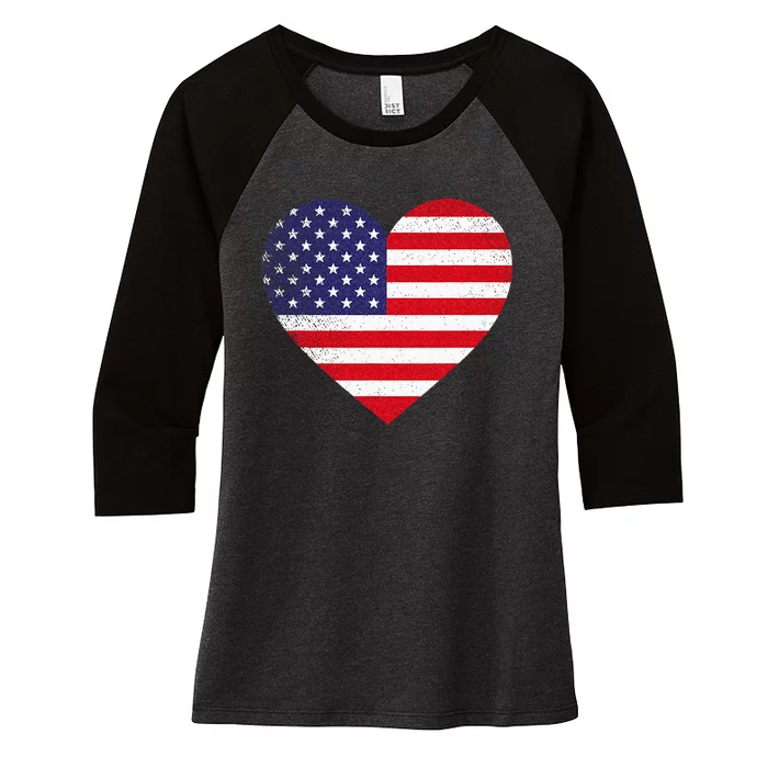 American Flag Heart 4th Of July USA Love Patriotic Pride Women's Tri-Blend 3/4-Sleeve Raglan Shirt