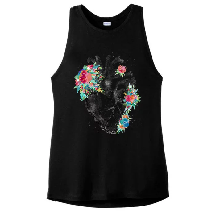 Anatomical Flower Heart Ladies Tri-Blend Wicking Tank