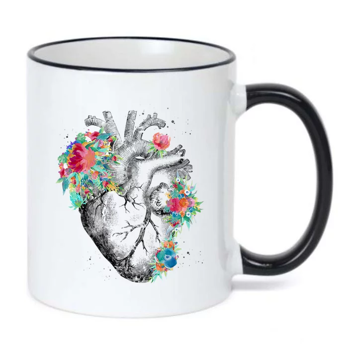 Anatomical Flower Heart Black Color Changing Mug