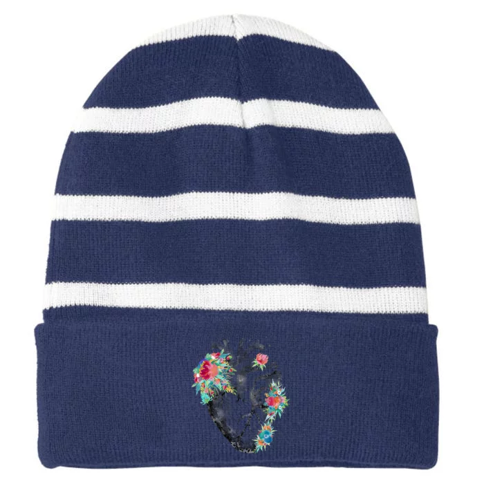 Anatomical Flower Heart Striped Beanie with Solid Band