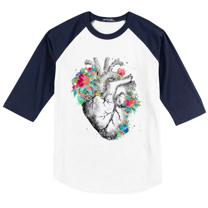 Anatomical Flower Heart Baseball Sleeve Shirt