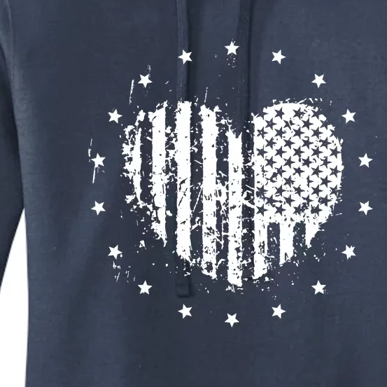 American Flag Heart 4th Of July Patriotic Love USA Women's Pullover Hoodie