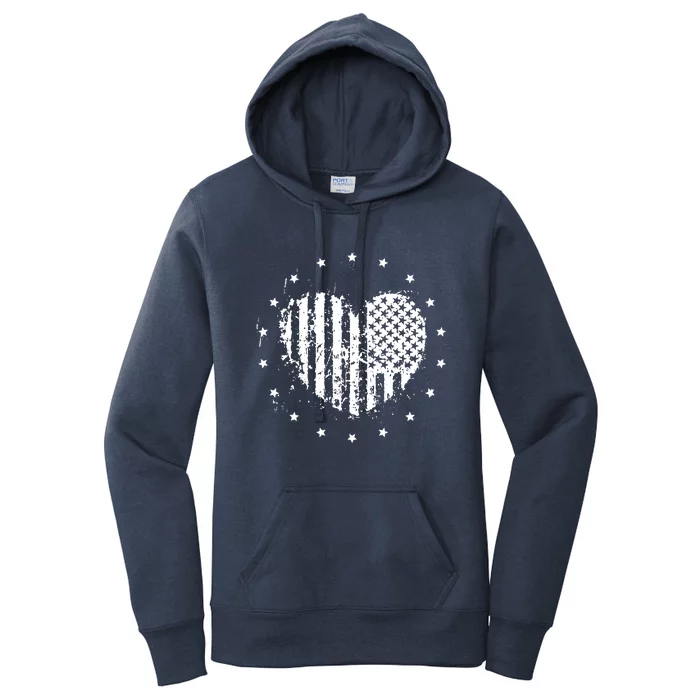 American Flag Heart 4th Of July Patriotic Love USA Women's Pullover Hoodie