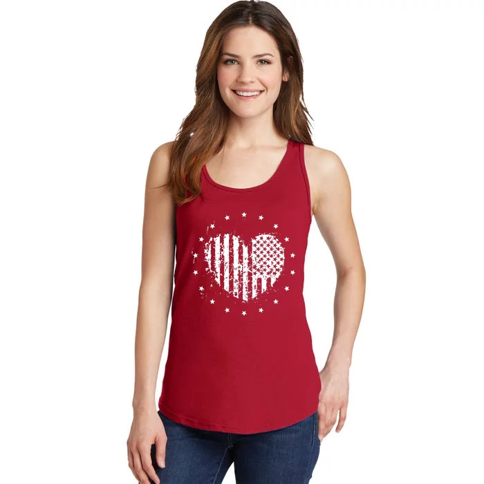 American Flag Heart 4th Of July Patriotic Love USA Ladies Essential Tank