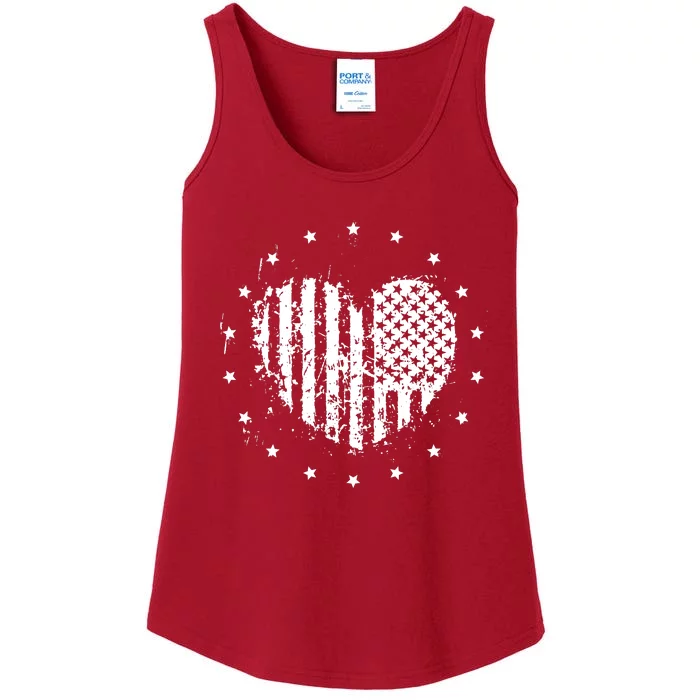 American Flag Heart 4th Of July Patriotic Love USA Ladies Essential Tank