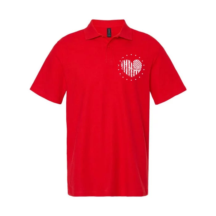 American Flag Heart 4th Of July Patriotic Love USA Softstyle Adult Sport Polo