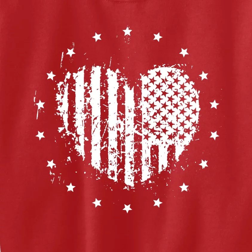 American Flag Heart 4th Of July Patriotic Love USA Kids Sweatshirt