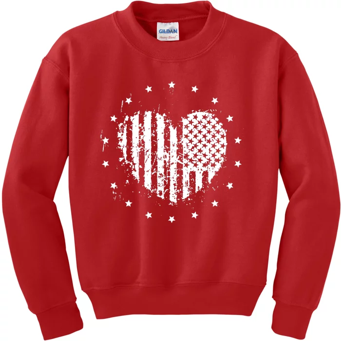 American Flag Heart 4th Of July Patriotic Love USA Kids Sweatshirt