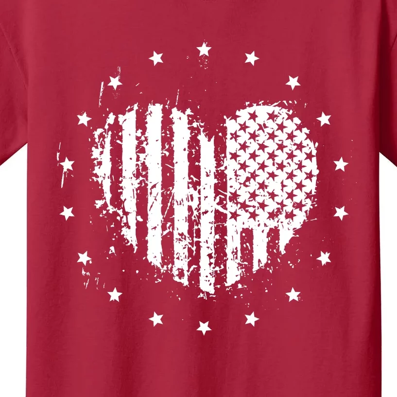 American Flag Heart 4th Of July Patriotic Love USA Kids T-Shirt