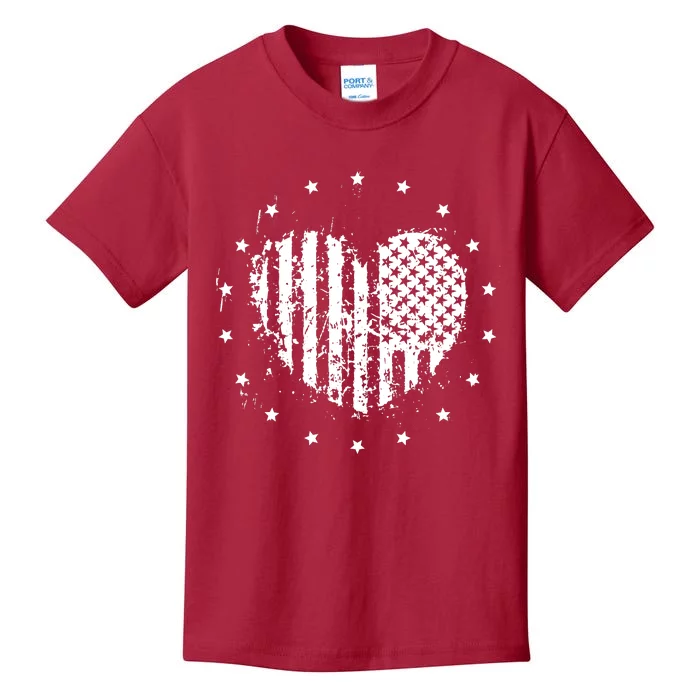 American Flag Heart 4th Of July Patriotic Love USA Kids T-Shirt