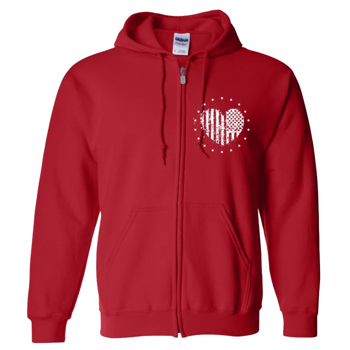 American Flag Heart 4th Of July Patriotic Love USA Full Zip Hoodie