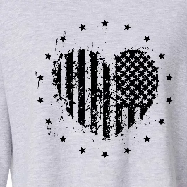 American Flag Heart 4th Of July Patriotic Love USA Cropped Pullover Crew