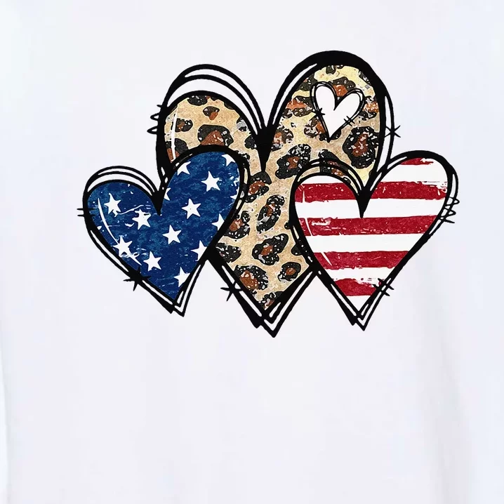 American Flag Hearts Leopard 4th of July Patriotic Garment-Dyed Sweatshirt