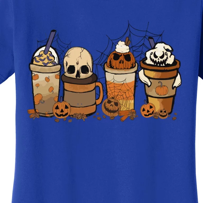 Autumn Fall Horror Latte Coffee Cups Ghost Halloween Meaningful Gift Women's T-Shirt