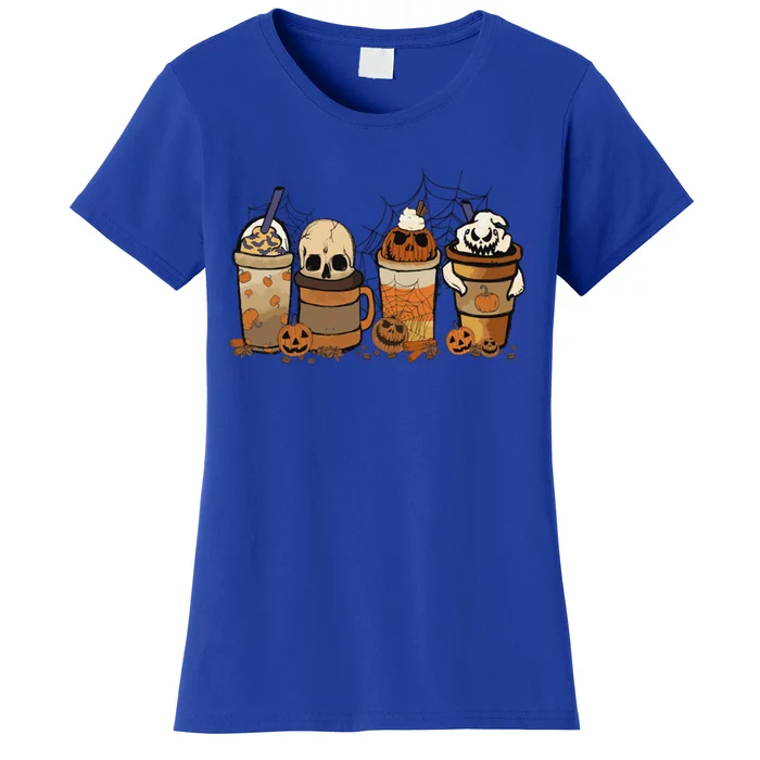 Autumn Fall Horror Latte Coffee Cups Ghost Halloween Meaningful Gift Women's T-Shirt