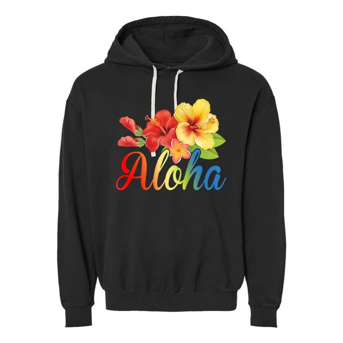 Aloha Floral Hawaiian Tropical Garment-Dyed Fleece Hoodie