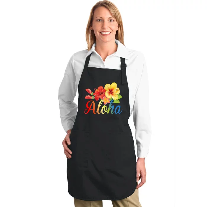 Aloha Floral Hawaiian Tropical Full-Length Apron With Pocket