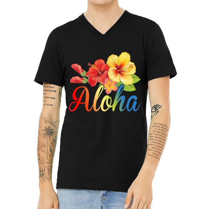 Aloha Floral Hawaiian Tropical V-Neck T-Shirt