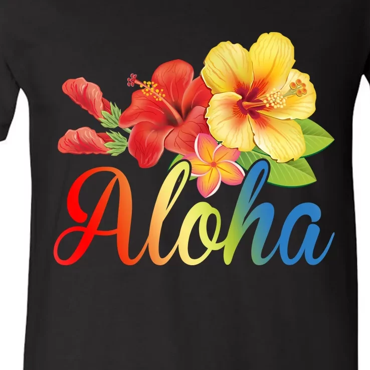 Aloha Floral Hawaiian Tropical V-Neck T-Shirt