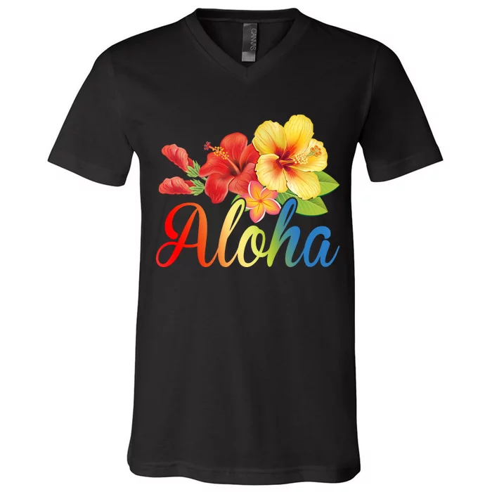 Aloha Floral Hawaiian Tropical V-Neck T-Shirt