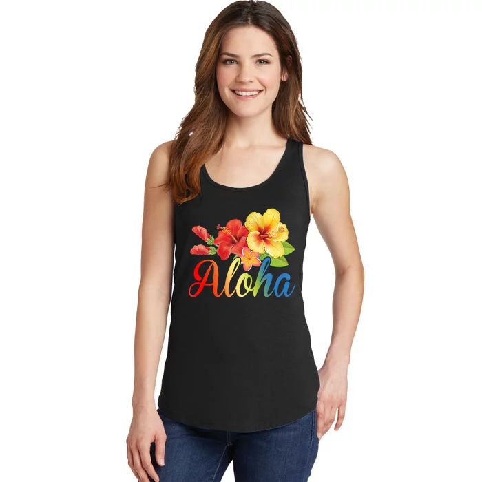 Aloha Floral Hawaiian Tropical Ladies Essential Tank