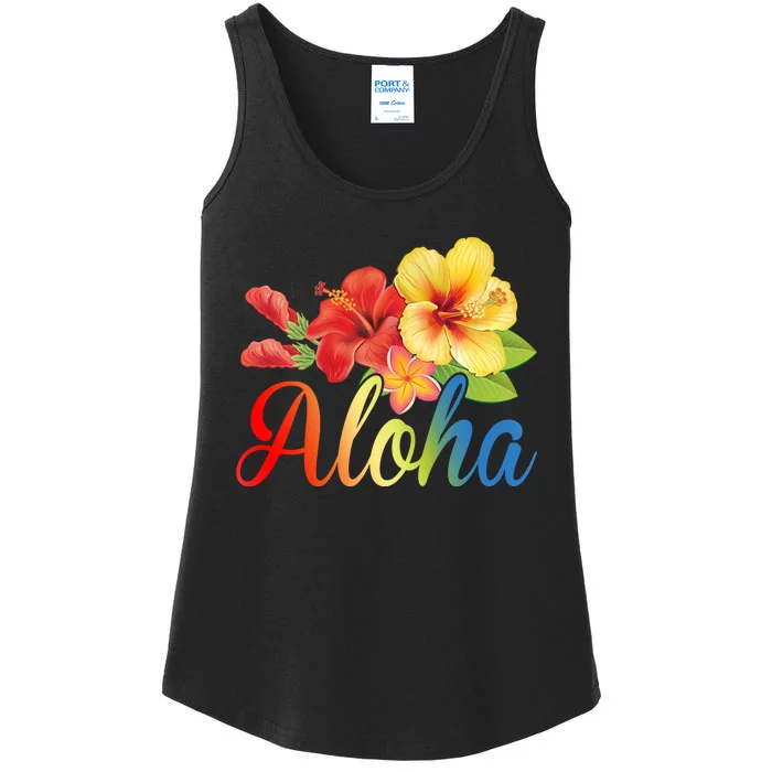 Aloha Floral Hawaiian Tropical Ladies Essential Tank