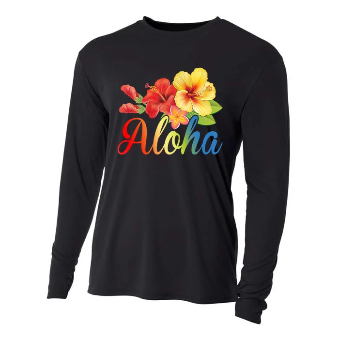 Aloha Floral Hawaiian Tropical Cooling Performance Long Sleeve Crew