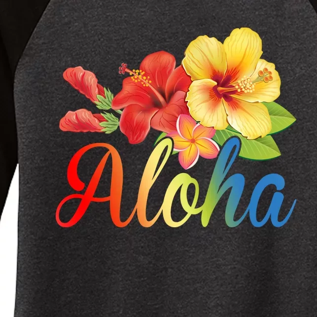 Aloha Floral Hawaiian Tropical Women's Tri-Blend 3/4-Sleeve Raglan Shirt