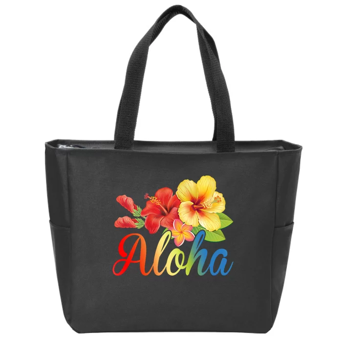 Aloha Floral Hawaiian Tropical Zip Tote Bag