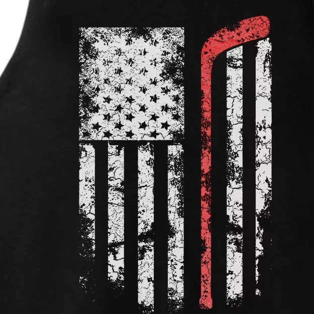 American Flag Hockey Team Gift Hockey Dad Mom Ladies Tri-Blend Wicking Tank