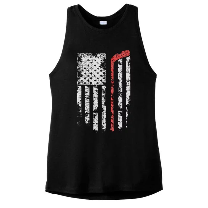 American Flag Hockey Team Gift Hockey Dad Mom Ladies Tri-Blend Wicking Tank