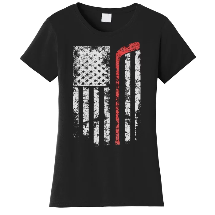 American Flag Hockey Team Gift Hockey Dad Mom Women's T-Shirt