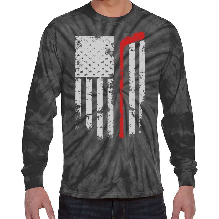 American Flag Hockey Team Gift Hockey Dad Mom Tie-Dye Long Sleeve Shirt