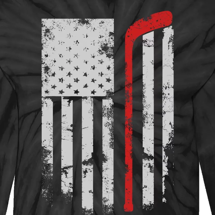 American Flag Hockey Team Gift Hockey Dad Mom Tie-Dye Long Sleeve Shirt