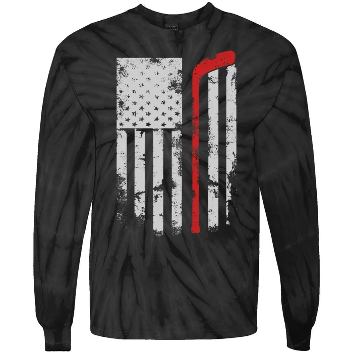 American Flag Hockey Team Gift Hockey Dad Mom Tie-Dye Long Sleeve Shirt