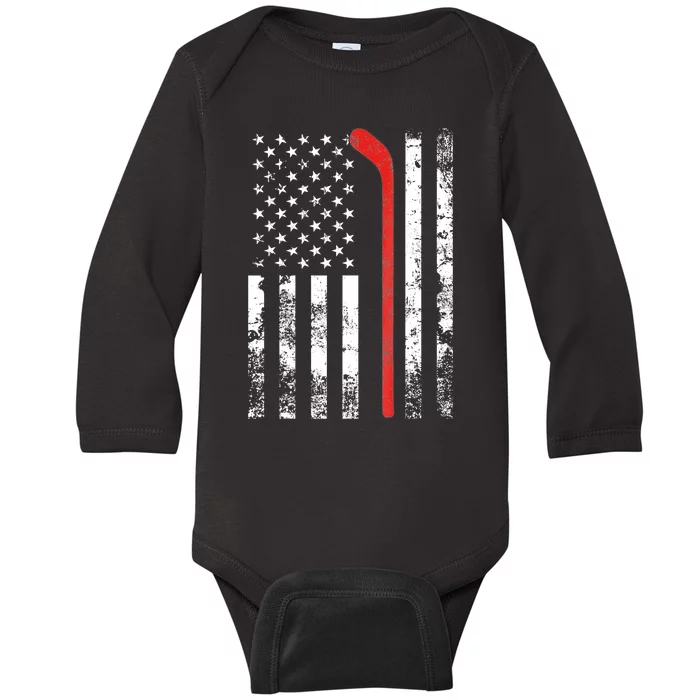 American Flag Hockey USA Patriotic Gift Baby Long Sleeve Bodysuit