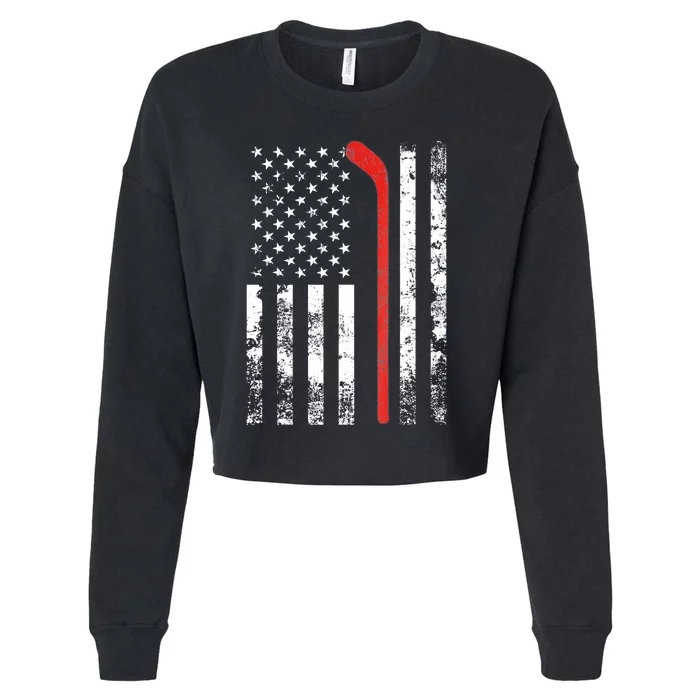 American Flag Hockey USA Patriotic Gift Cropped Pullover Crew