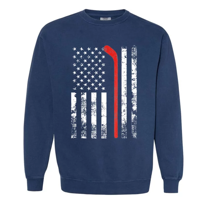 American Flag Hockey USA Patriotic Gift Garment-Dyed Sweatshirt