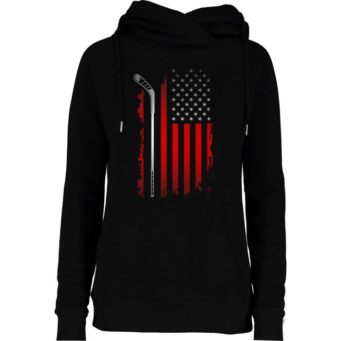 American Flag Hockey Apparel Gift Hockey Funny Gift Womens Funnel Neck Pullover Hood