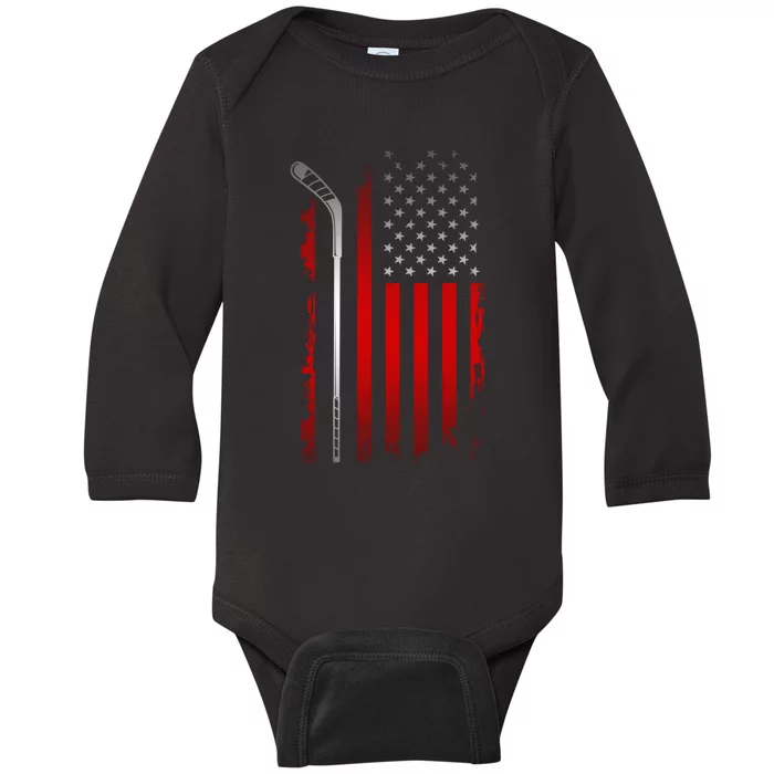 American Flag Hockey Apparel Gift Hockey Funny Gift Baby Long Sleeve Bodysuit