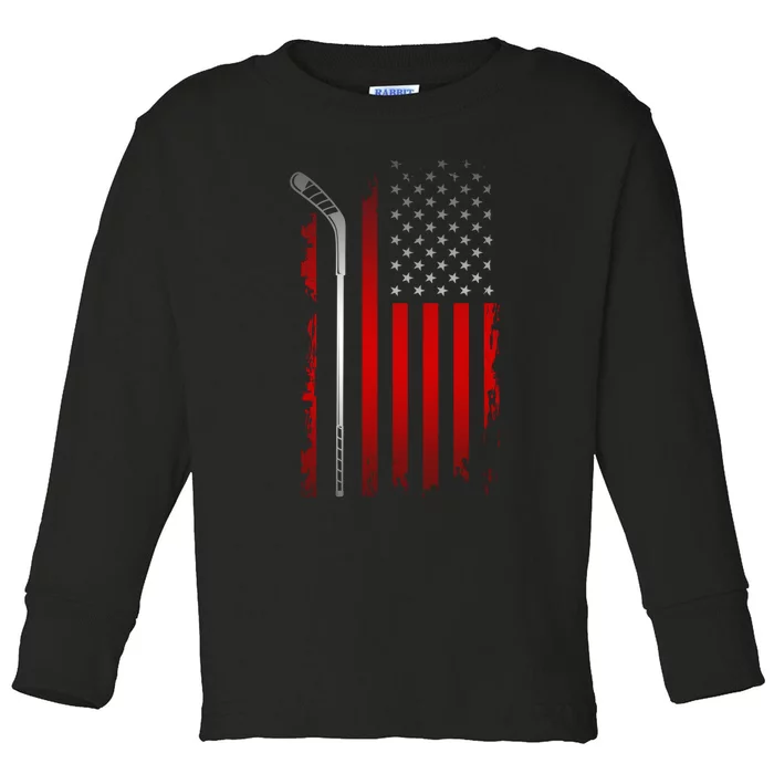 American Flag Hockey Apparel Gift Hockey Funny Gift Toddler Long Sleeve Shirt