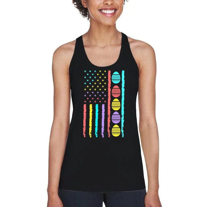 American Flag Happy Easter Egg Hunting Patriotic Easter Day Women's Racerback Tank