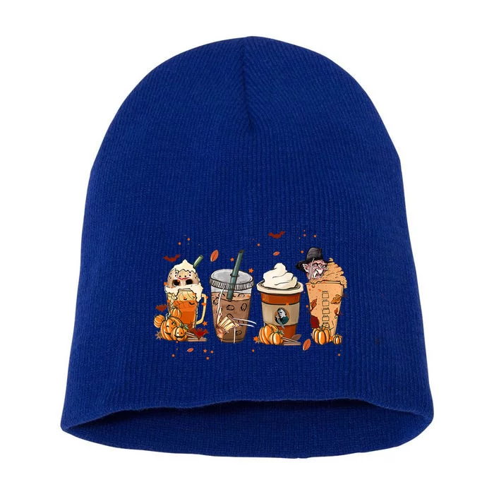 Autumn Fall Horror Latte Coffee Cups Ghost Halloween Gift Short Acrylic Beanie