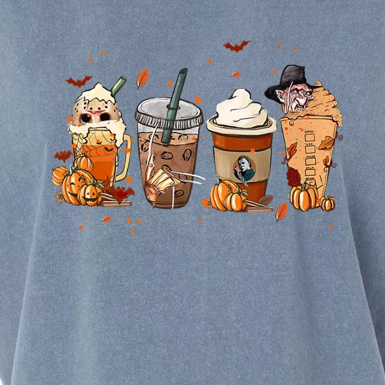 Autumn Fall Horror Latte Coffee Cups Ghost Halloween Gift Garment-Dyed Women's Muscle Tee