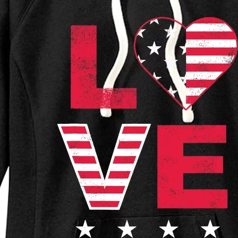 American Flag Heart Red White Blue Cute 4th of July Top Women's Fleece Hoodie