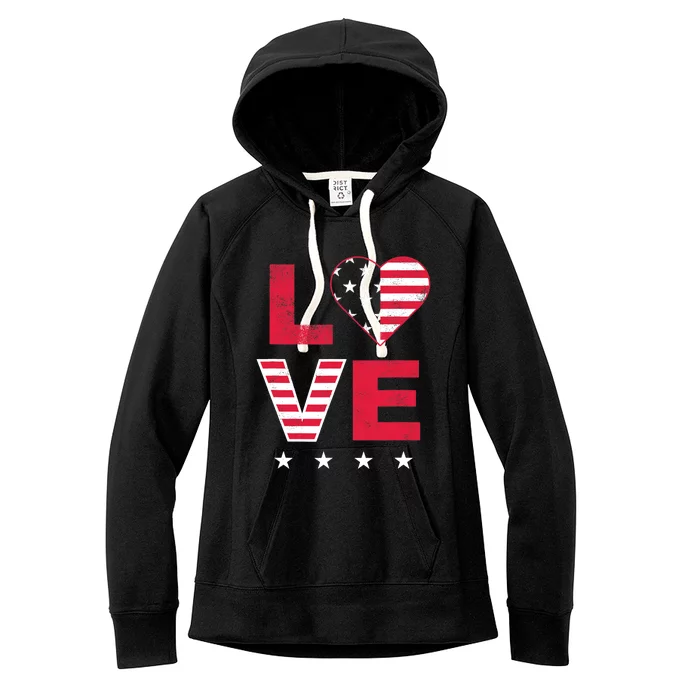 American Flag Heart Red White Blue Cute 4th of July Top Women's Fleece Hoodie