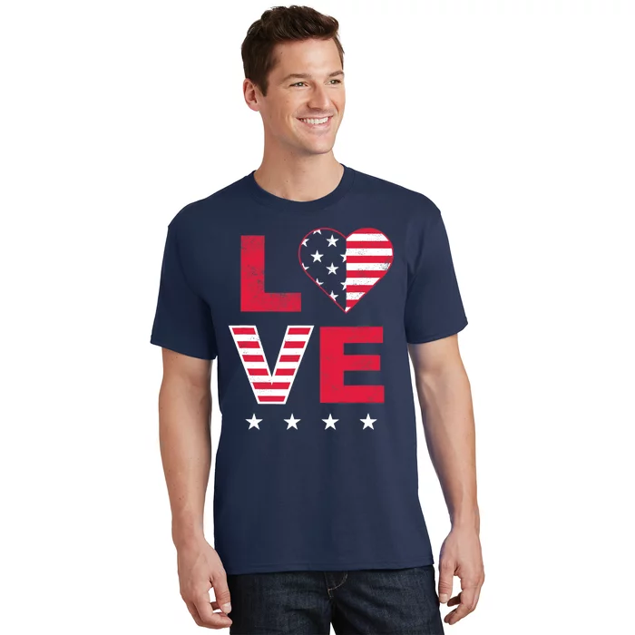 American Flag Heart Red White Blue Cute 4th of July Top T-Shirt