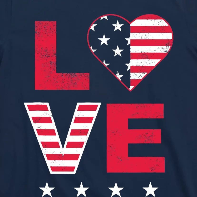 American Flag Heart Red White Blue Cute 4th of July Top T-Shirt