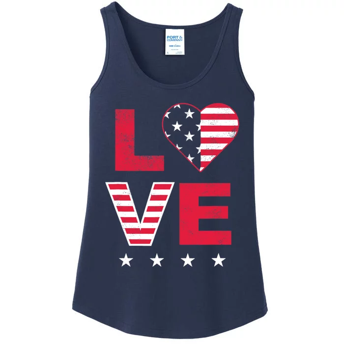 American Flag Heart Red White Blue Cute 4th of July Top Ladies Essential Tank